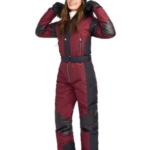 Burgundy and Black Snowsuit with Fur Trim